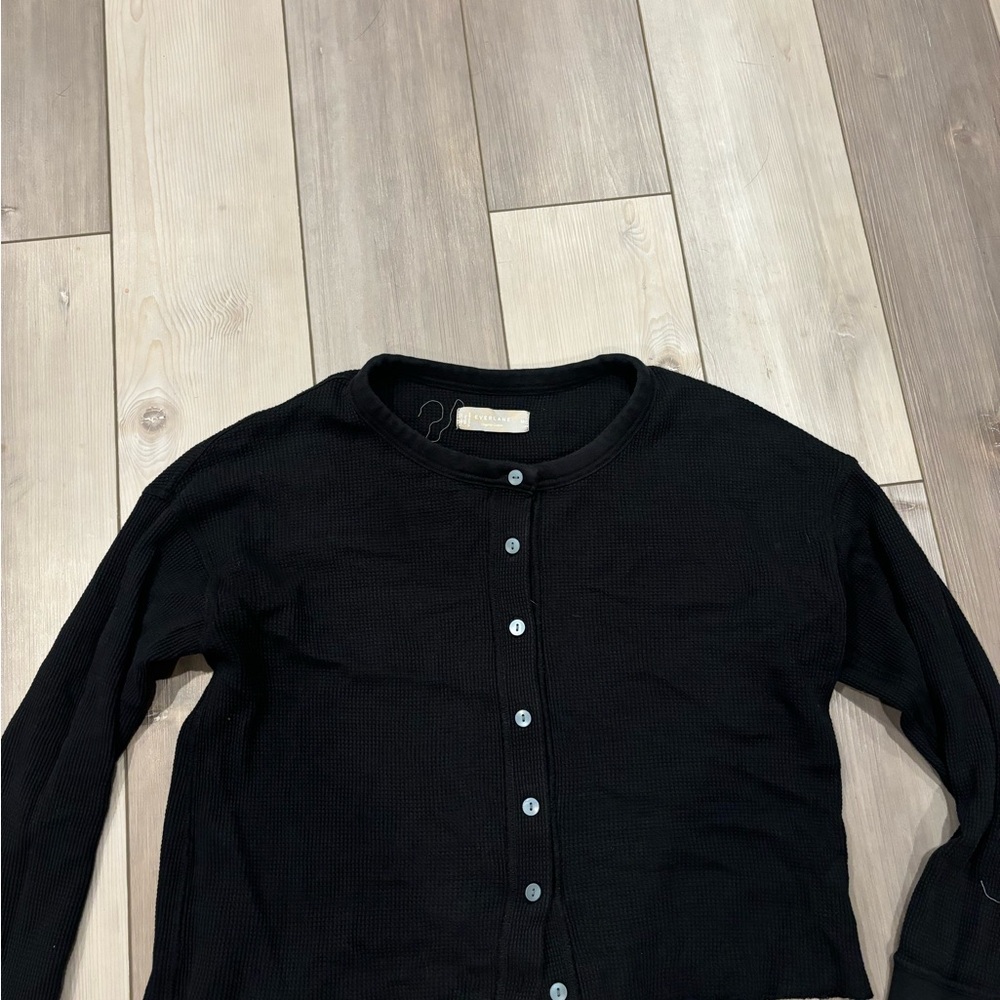 Everlane Black Waffle Knit Cardigan